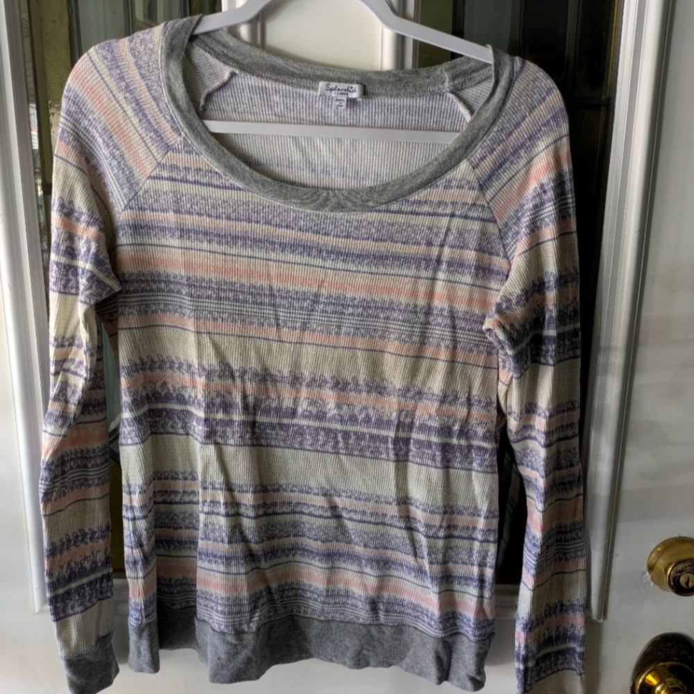 Anthropologie Splendid Xl Long Sleeve Thermal Raglan Long Sleeve Pullover Stripe